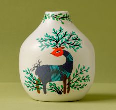 Handcrafted Ceramic Gond Deer Tree Antlers Decorative Art Vase
